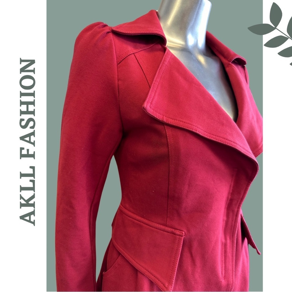 AKLL Fashion Red Moto Trench Jacket Large - Picture 6 of 10
